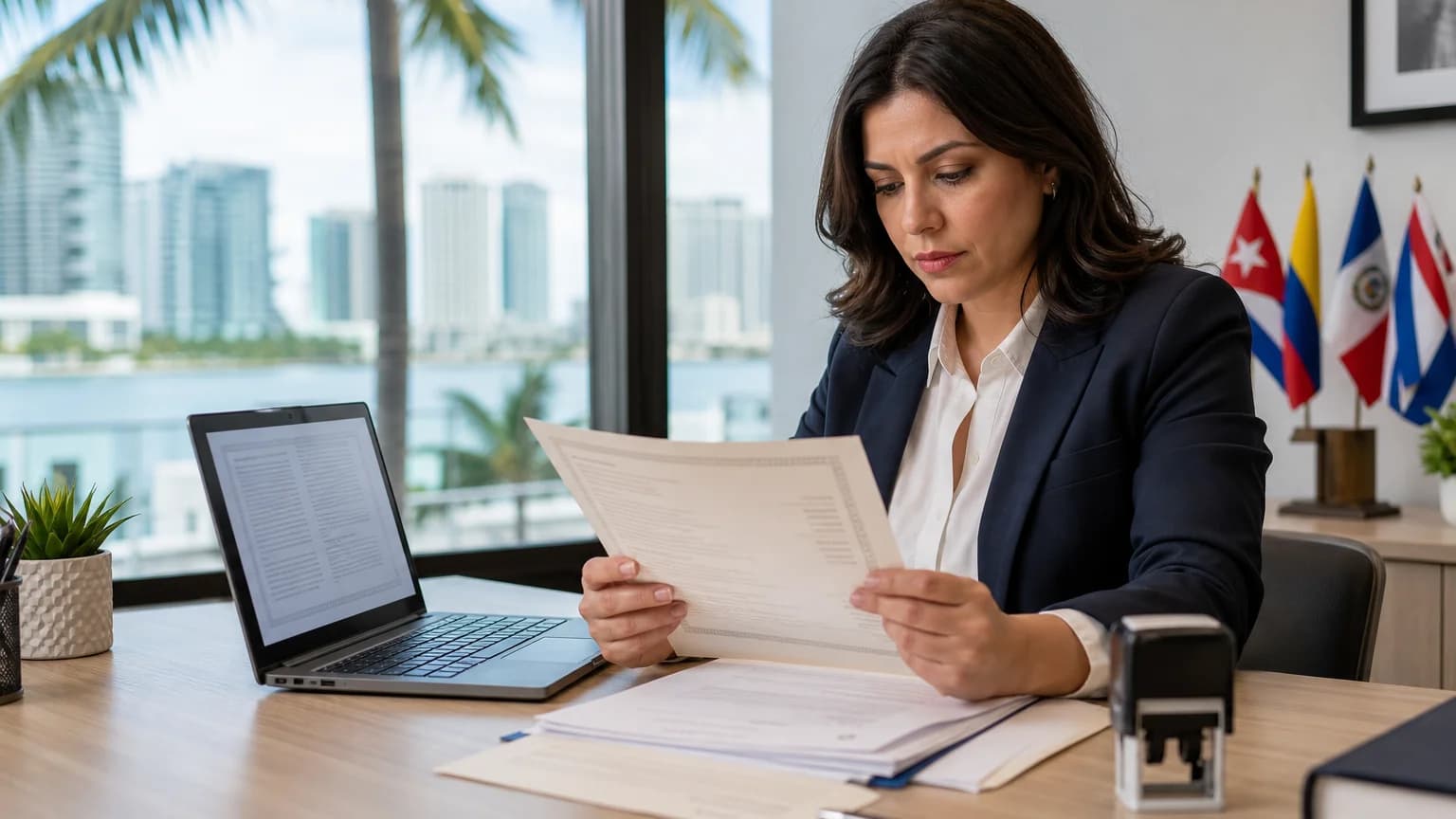 Certified translator preparing marriage-based immigration document translation for a Miami couple's I-130 petition