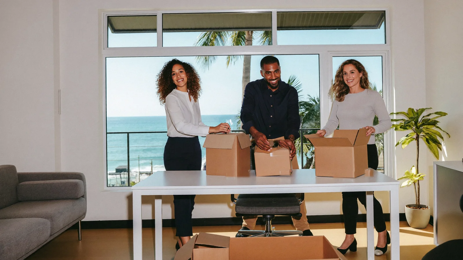 Team setting up a new office for a foreign-owned company in Miami