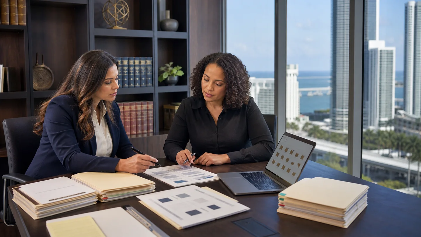 Legal team mapping a secure foreign-language discovery translation workflow in Miami