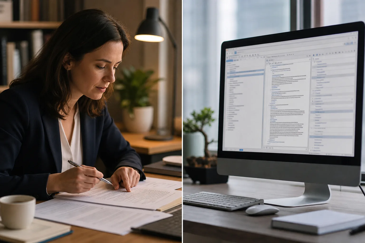 Human translator reviewing documents versus machine translation software