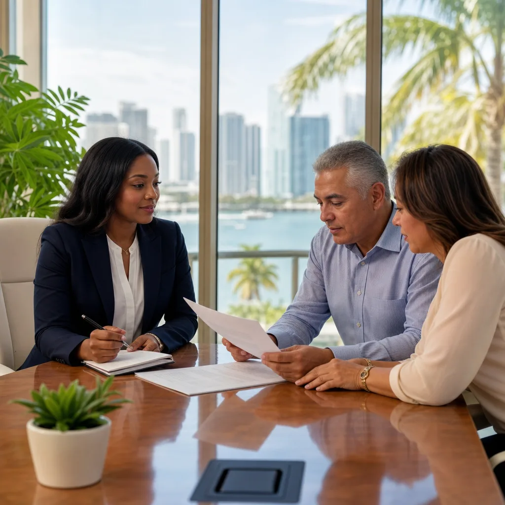 Professional Haitian Creole interpreter working with clients in a Miami business setting