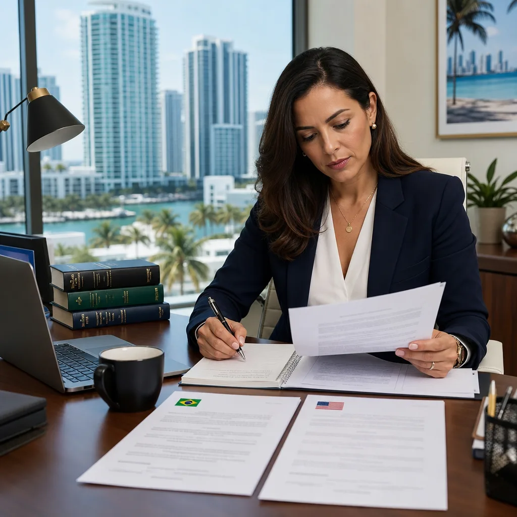Professional translator reviewing Portuguese documents for Miami business clients